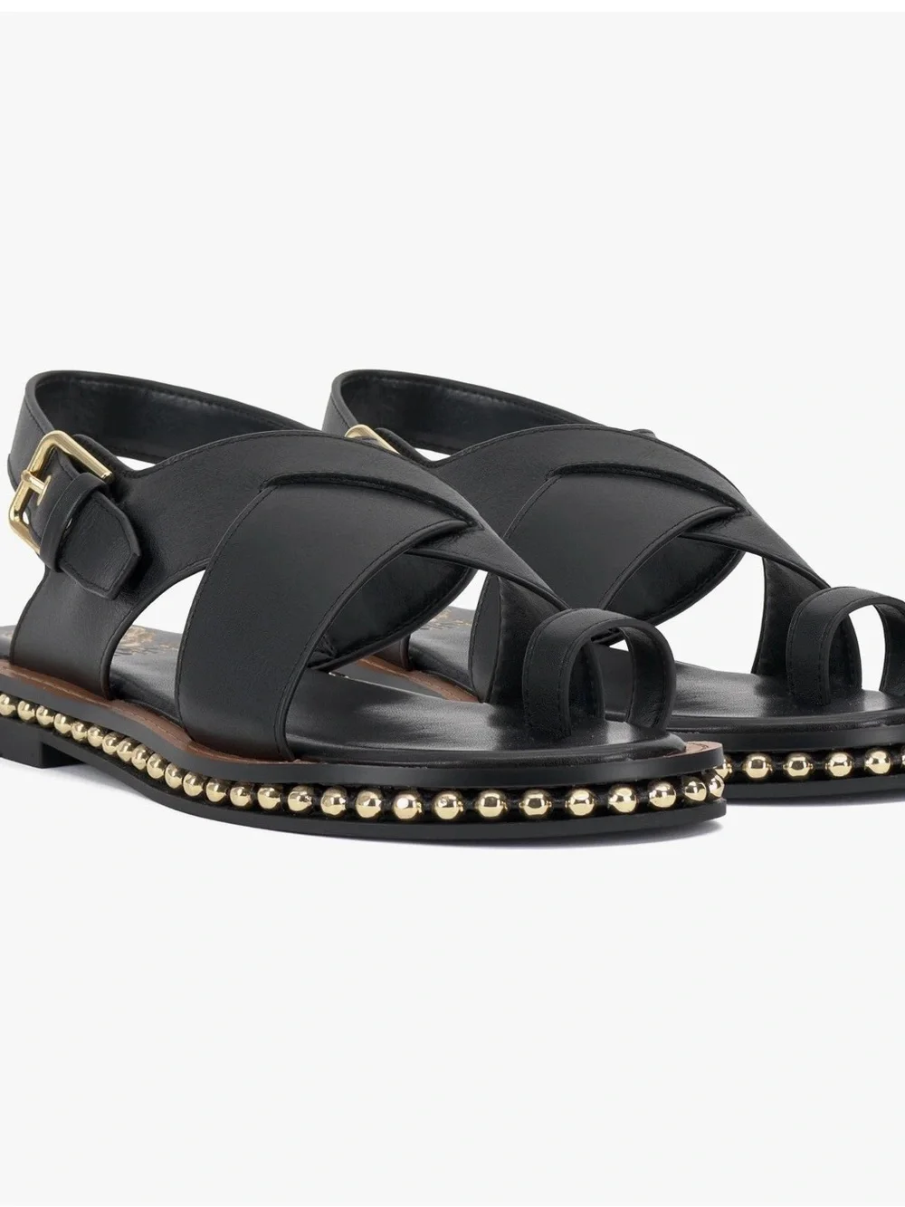 NWT, Vince Camuto ‘Ciela’ Black Leather Gold Studded Accents Sandals! New in Box